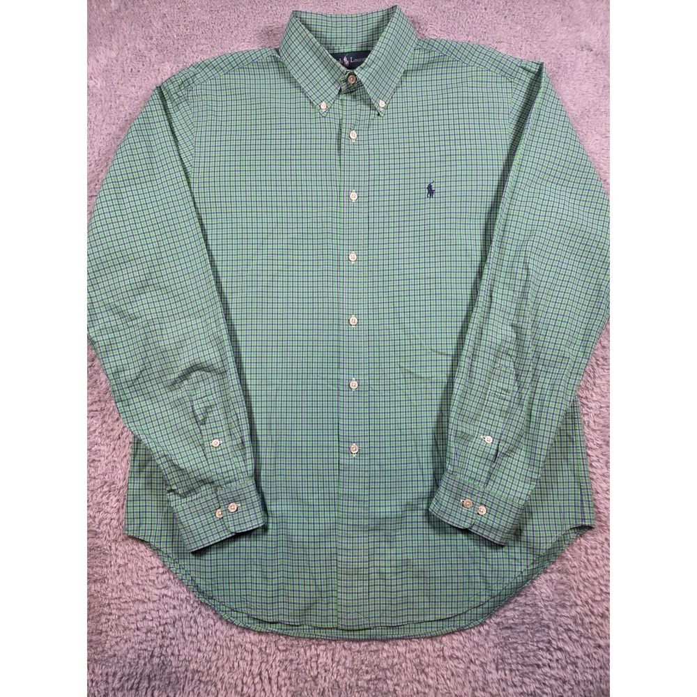 Ralph Lauren Button Down Shirt 16 34/35 Green Check Men Long Sleeve Cotton Pony